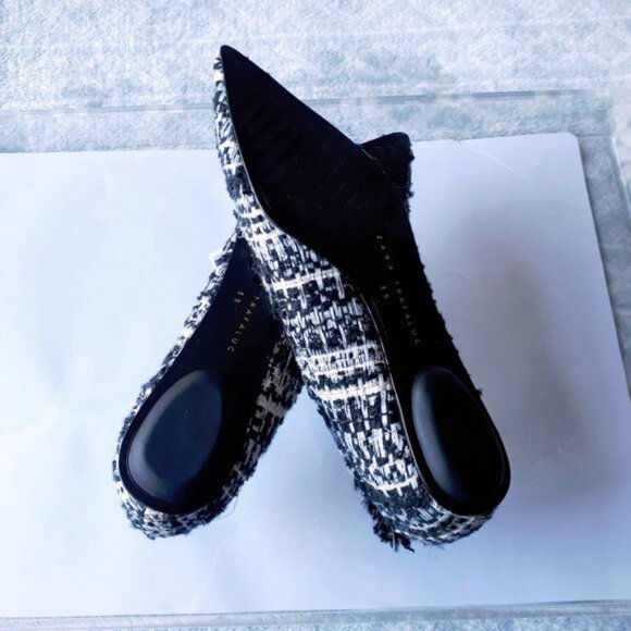 Zara black white & metallic tweed ballerina flats - Picture 7 of 7
